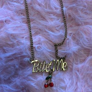 Rue21 Bite Me Script Cherry Gold Necklace